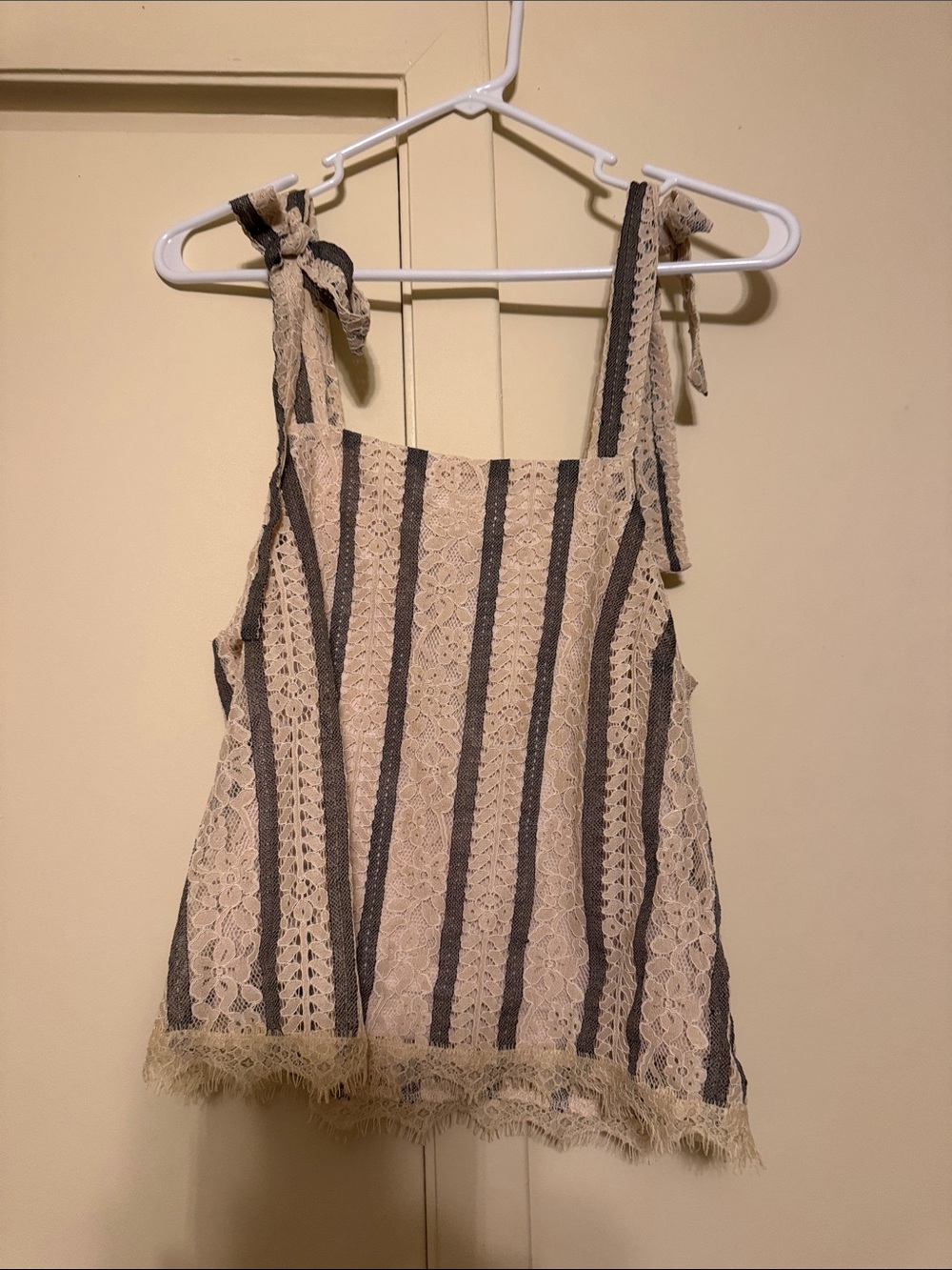 J.O.A. Striped Lace Tie-Shoulder Camisole - Cream & Black